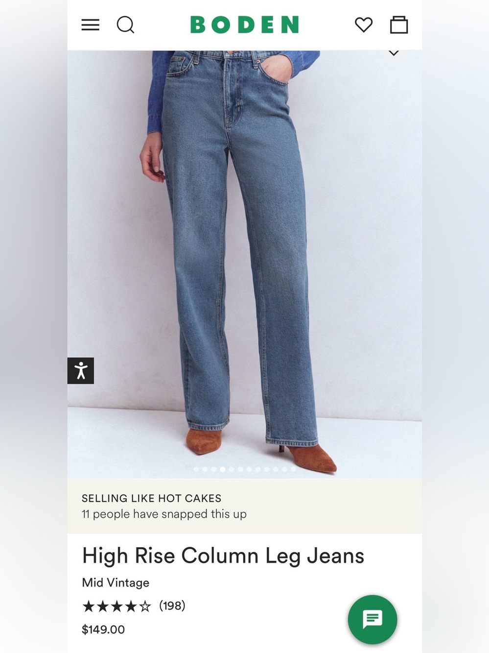 NWT Boden High Rise Column Leg Jeans Mid Vintage Size 27P